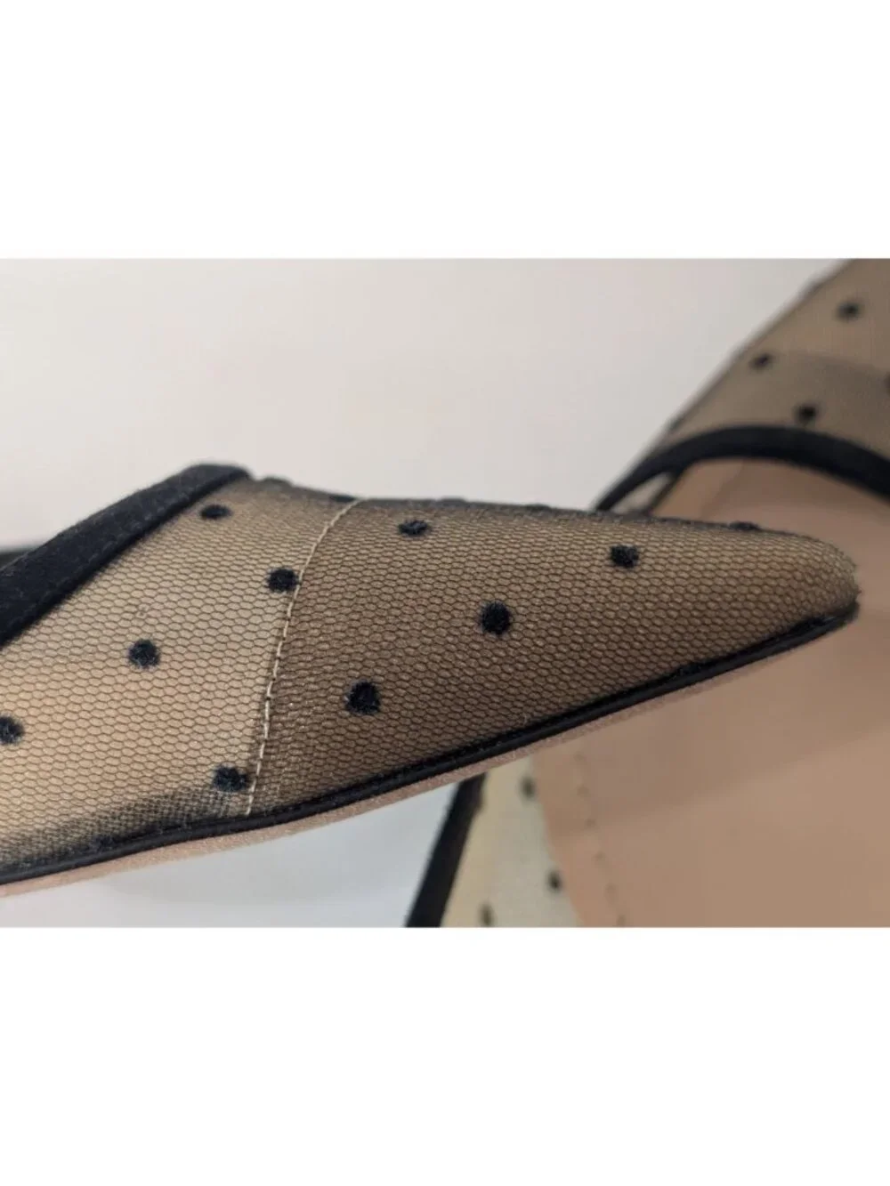 Christian Dior Black Mesh Suede Polka Dot Kitten Heel Pumps, Size 38